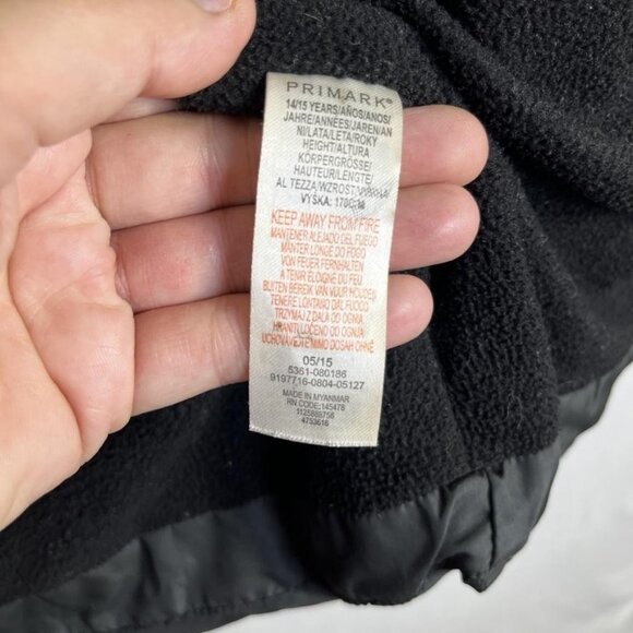 Primark Jacket Youth 14-15 Years Black Hooded Puffer Fleece Lined Zip Pockets - Picture 9 of 9